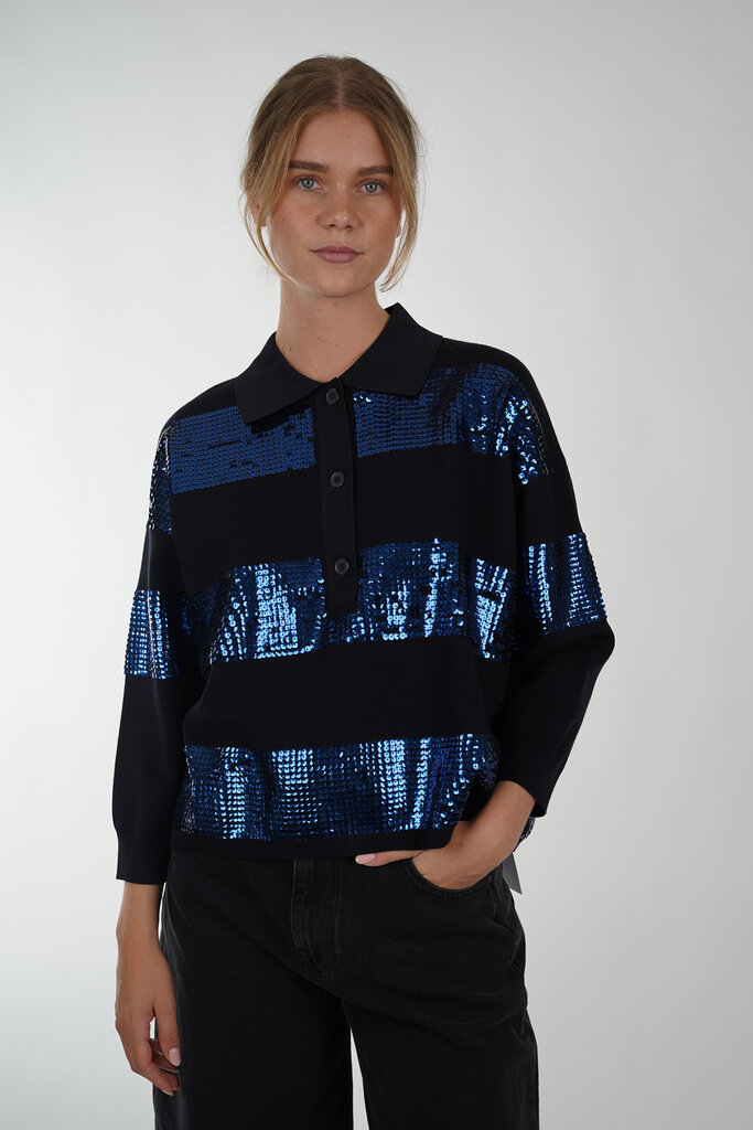 ESSENTIEL ANTWERP ESSENTIEL ANTWERP ILLUMINATI STRIPED SEQUIN POLO COMBO2 NAVY I2NA