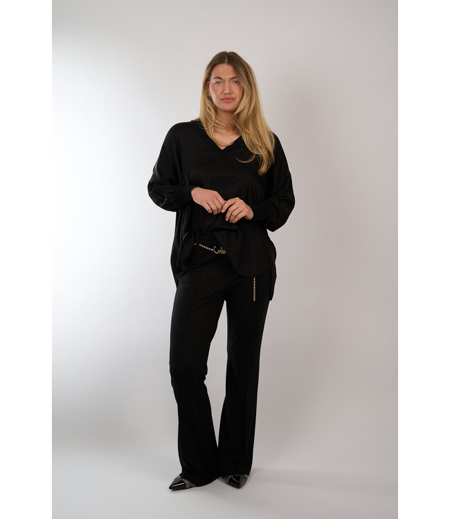 IVI 450 BLACK TUNIC BLOUSE SOLID SILK NOS