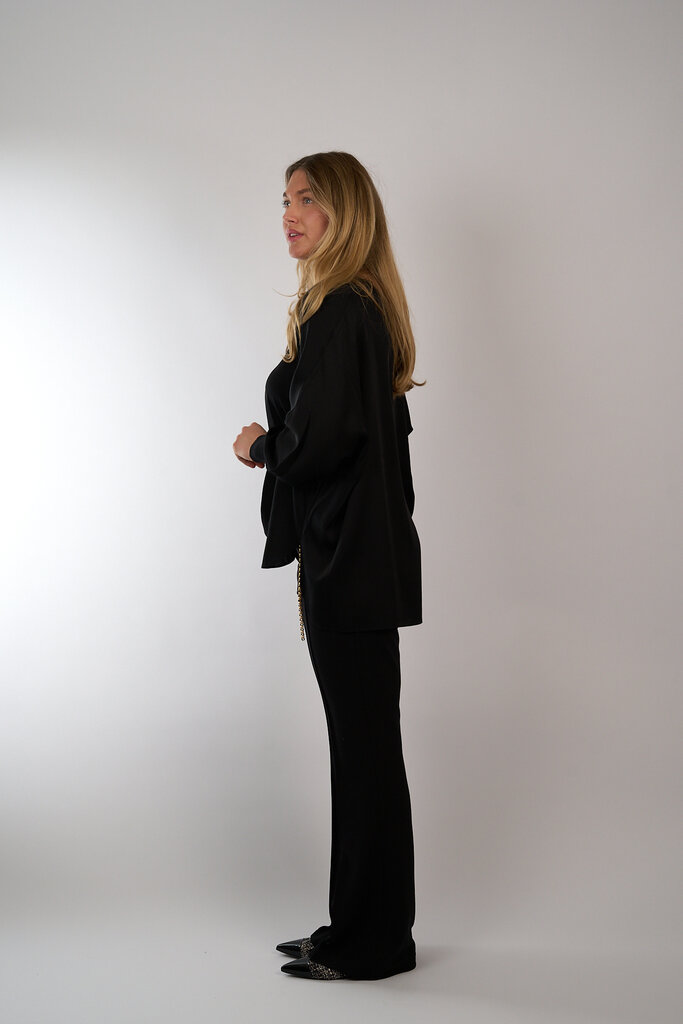 IVI IVI 450 BLACK TUNIC BLOUSE SOLID SILK NOS