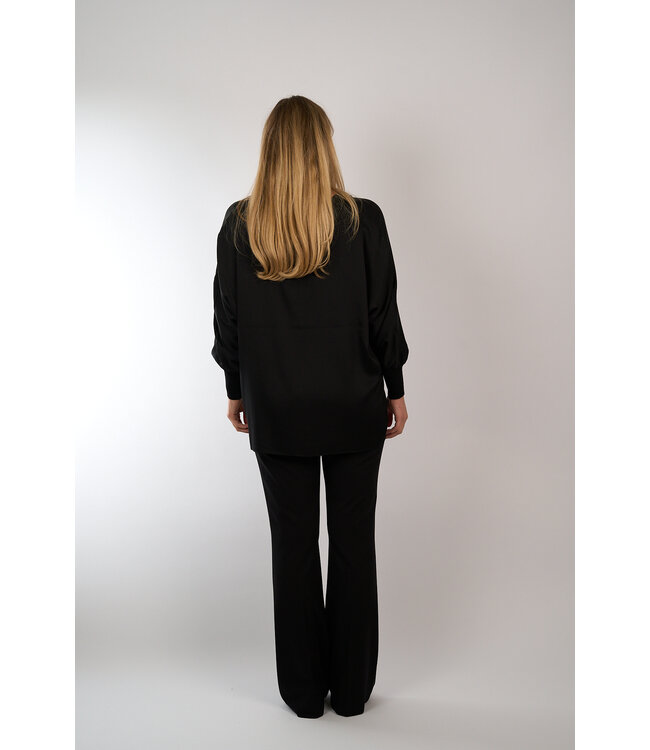 IVI 450 BLACK TUNIC BLOUSE SOLID SILK NOS