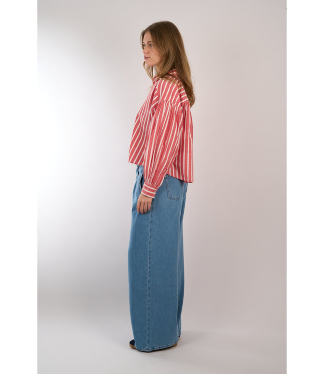 BY BAR SARAH SHORT STRIPE BLOUSE RED