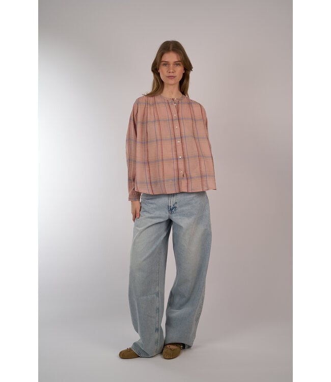 BY BAR  NYKA PINK CHECK BLOUSE BLUSH PINK CHECK