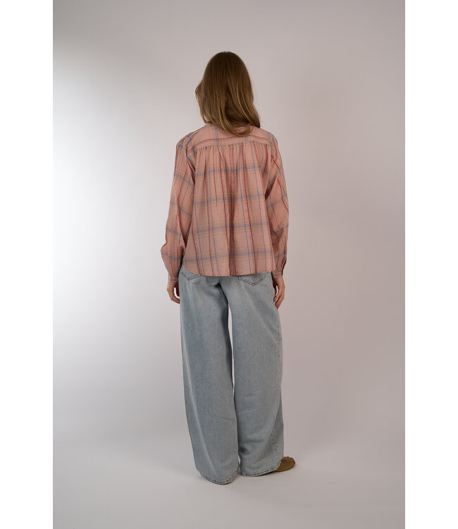 BY BAR  NYKA PINK CHECK BLOUSE BLUSH PINK CHECK