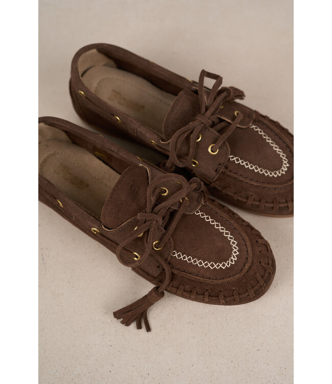 POSA BOAT LOAFER FRINGE DRK BROWN