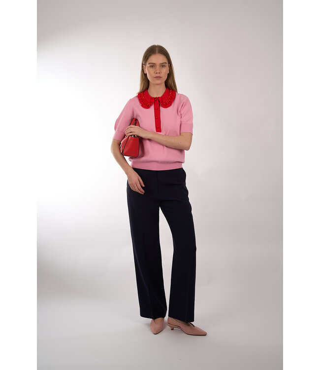 ESSENTIEL JEWELRY EMBROI KNIT POLO CANDY