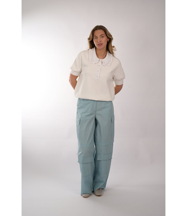 ESSENTIEL JEWELRY EMBROI KNIT POLO WHITE