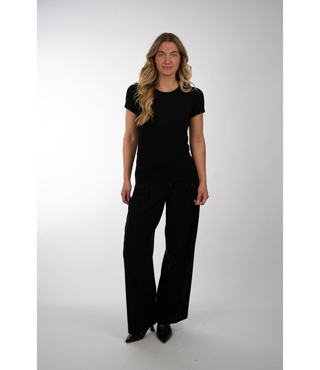 MAJESTIC FILATURES COL ROND MANCHES COURTES NOIR H19002
