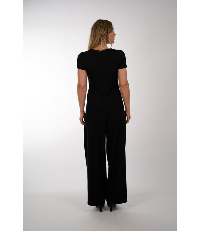 MAJESTIC FILATURES COL ROND MANCHES COURTES NOIR H19002