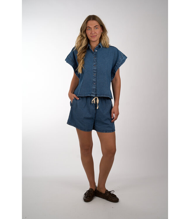 BY BAR  PIXIE SHORT DENIM BLOUSE MEDIUM DENIM
