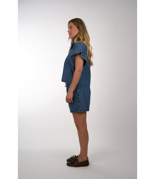 BY BAR  PIXIE SHORT DENIM BLOUSE MEDIUM DENIM