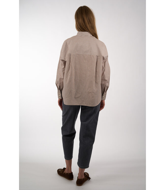 JCSOPHIE POLO BLOUSE 373 BROWN STRIPES