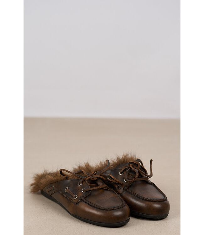 POSA BOAT LOAFER MULE HAIRY FUR