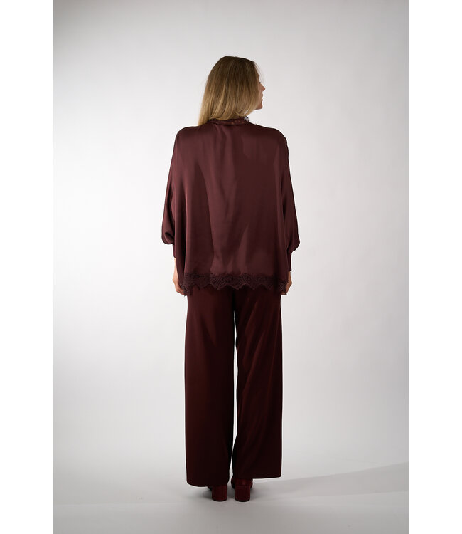 IVI SOLID LACE TUNIC BLOUSE BURGUNDY