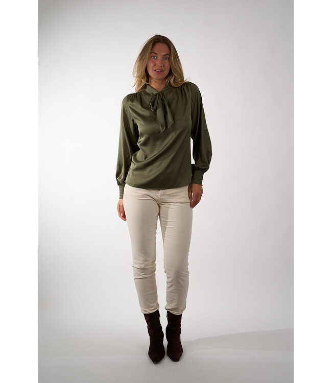 IVI WOLID SILK BLOUSE OLIVE