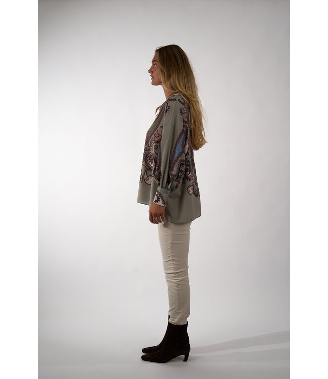 IVI CRYSTAL PAISLEY TUNIC BLOUSE OLIVE