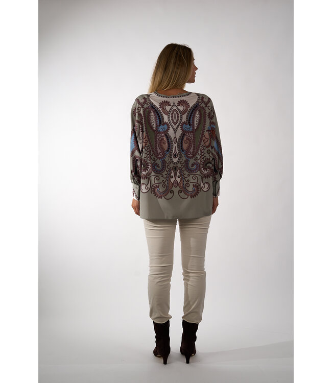 IVI CRYSTAL PAISLEY TUNIC BLOUSE OLIVE