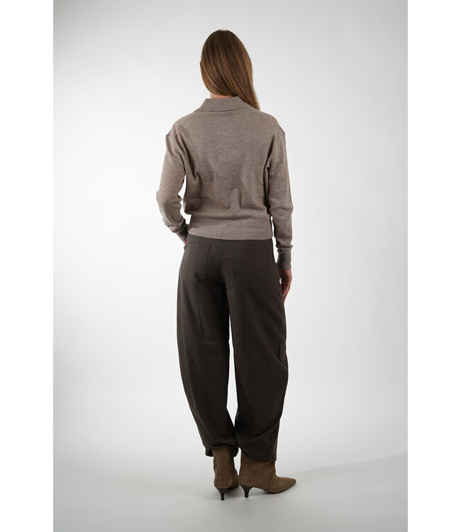 SECOND FEMALE LONGO KNIT LS COLLAR MID BROWN MELANGE