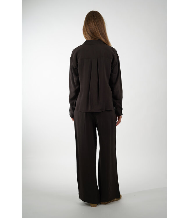 BY BAR KRIS SATIN STRIPE BLOUSE ESPRESSO