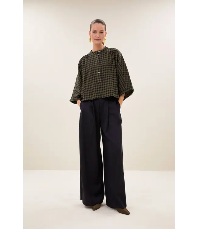 BY BAR JESS BLOUSE OLIVE CHECK