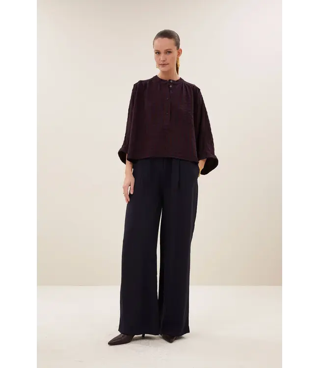 BY BAR JESS BLOUSE WINE CHECK