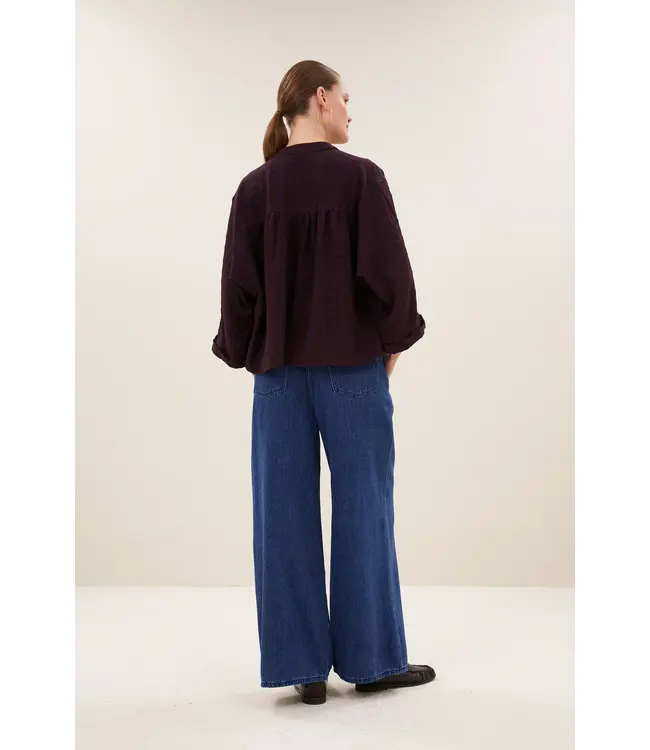 BY BAR JESS BLOUSE WINE CHECK