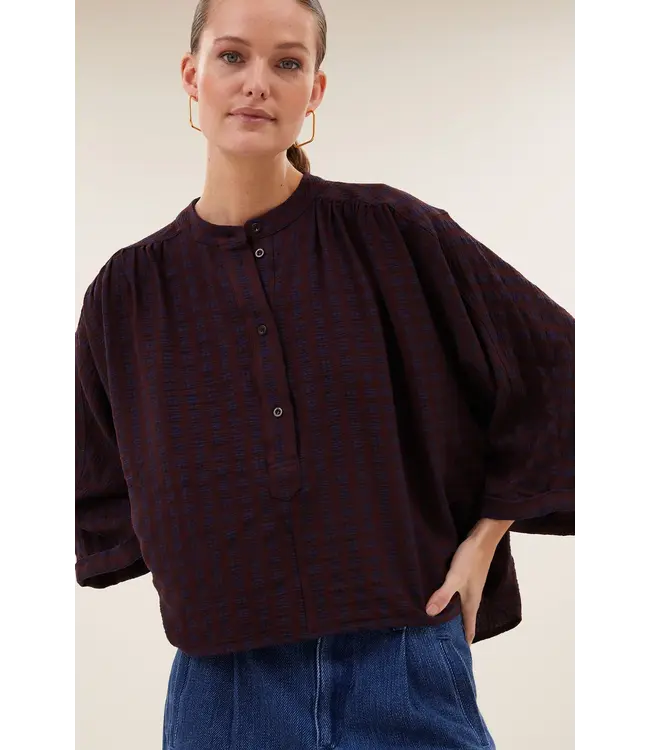 BY BAR JESS BLOUSE WINE CHECK
