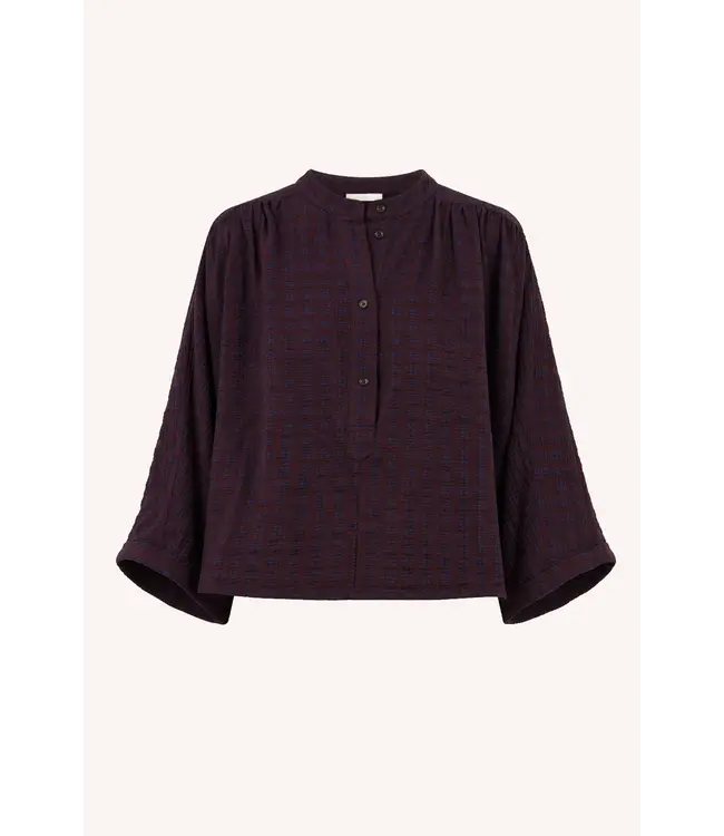 BY BAR JESS BLOUSE WINE CHECK