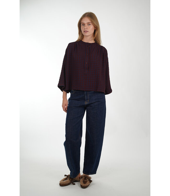 BY BAR JESS BLOUSE WINE CHECK