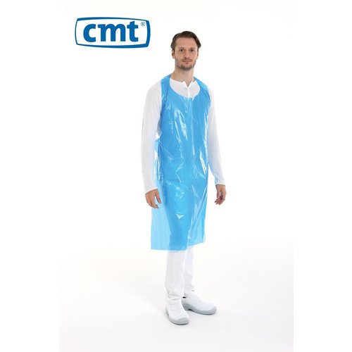 Schort op rol geruwd PE - Blauw of wit - 20 mÂµ 125x80 cm - 100 stuks - CMT