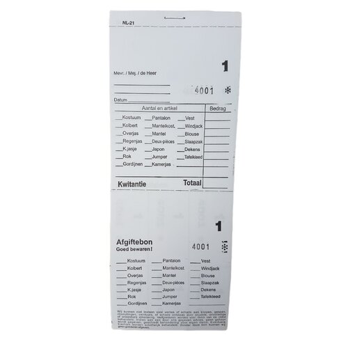 Bonblok met doorslag en depotnr. 1 t/m 20 - 10 stuks