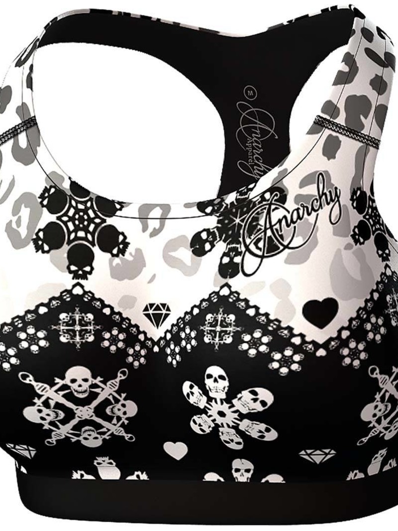 Sport BH - Zwart Wit Schedeltjes Patroon - Anarchy Apparel - Frost