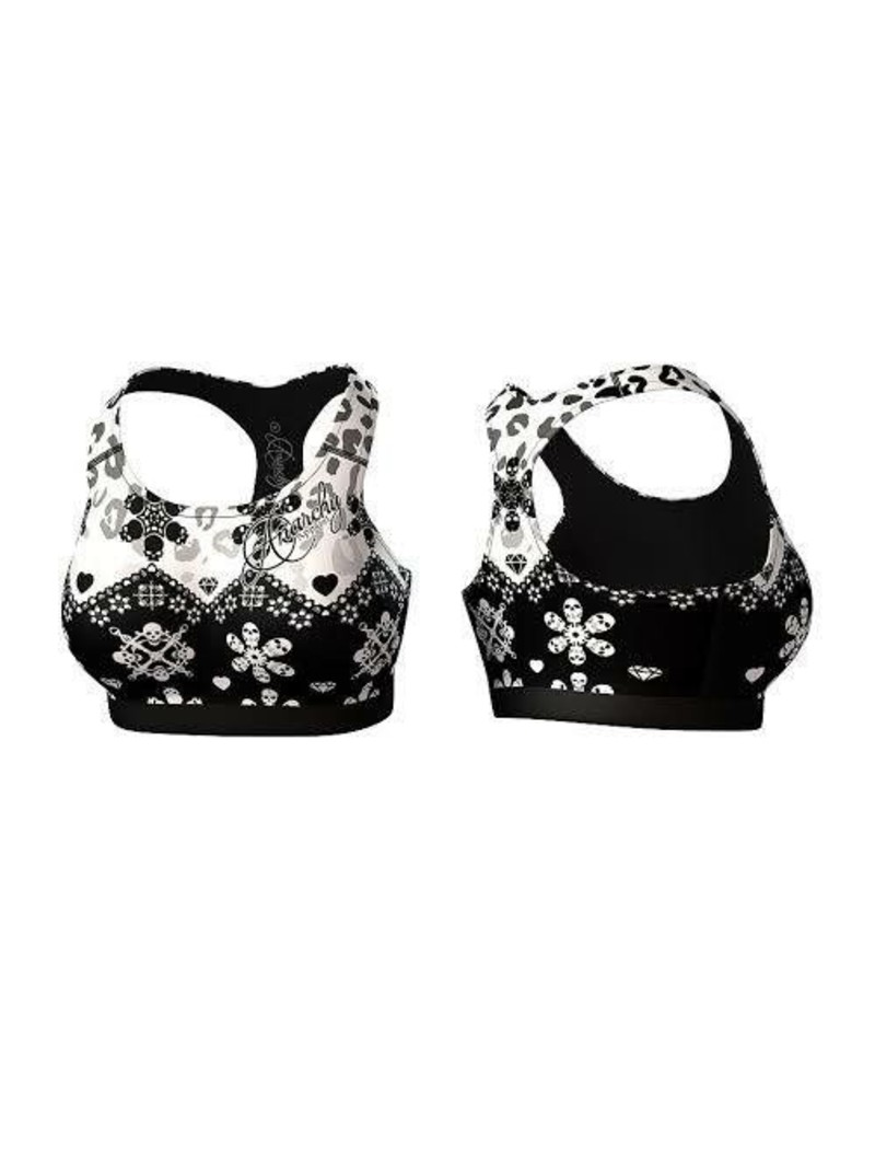 Sport BH - Zwart Wit Schedeltjes Patroon - Anarchy Apparel - Frost