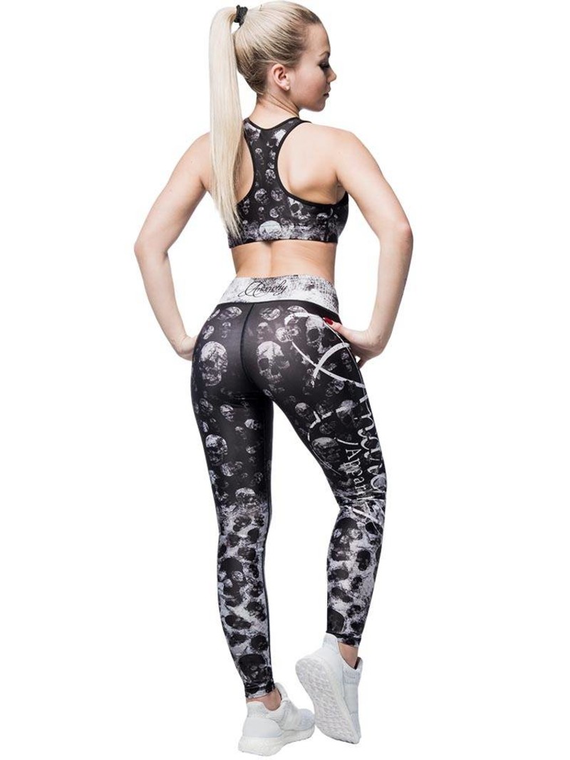 Fitness Legging met koord - Zwart/wit Schedels Print - Anarchy Apparel - Missfits