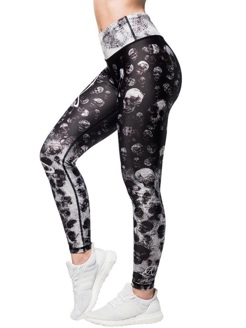 Fitness Legging met koord - Zwart/wit Schedels Print - Anarchy Apparel - Missfits