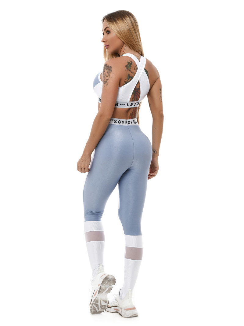 Gave blauw met witte legging met sexy witte mesh