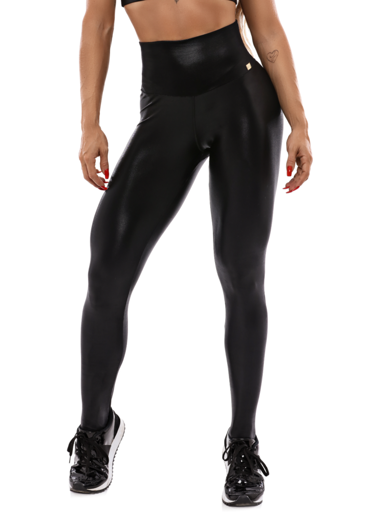 Latex Look Fitness Legging Zwart