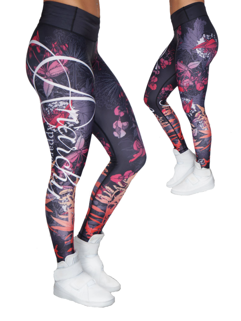 Fitness Legging met koord - Zwart/Oranje - Anarchy Apparel - Floral