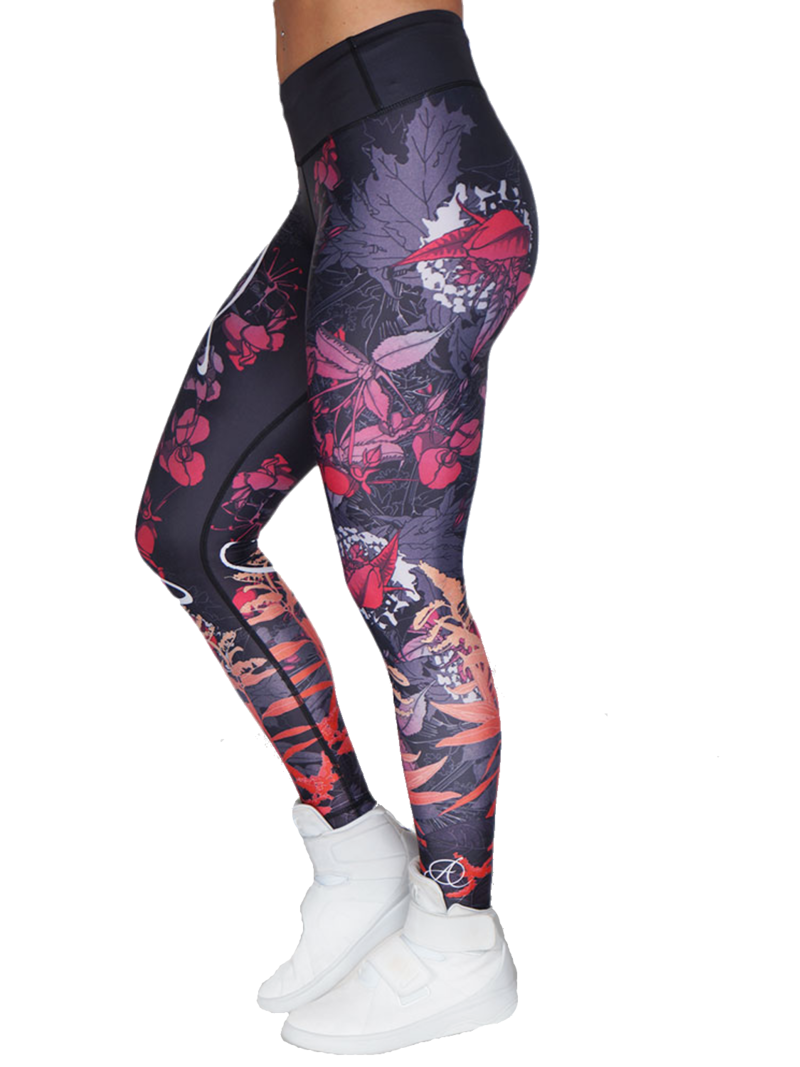 Fitness Legging met koord - Zwart/Oranje - Anarchy Apparel - Floral