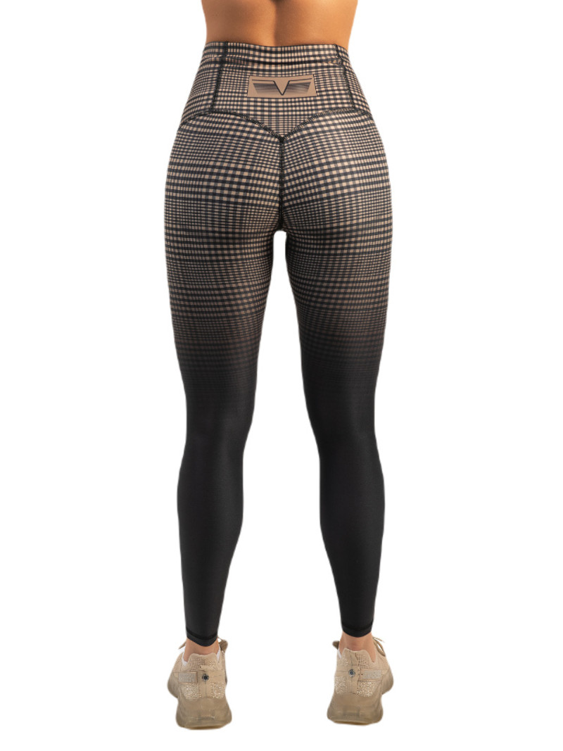 Fitness Legging met compressie - Taupe geruit, met ritsje - Gavelo - GLNCHCK V