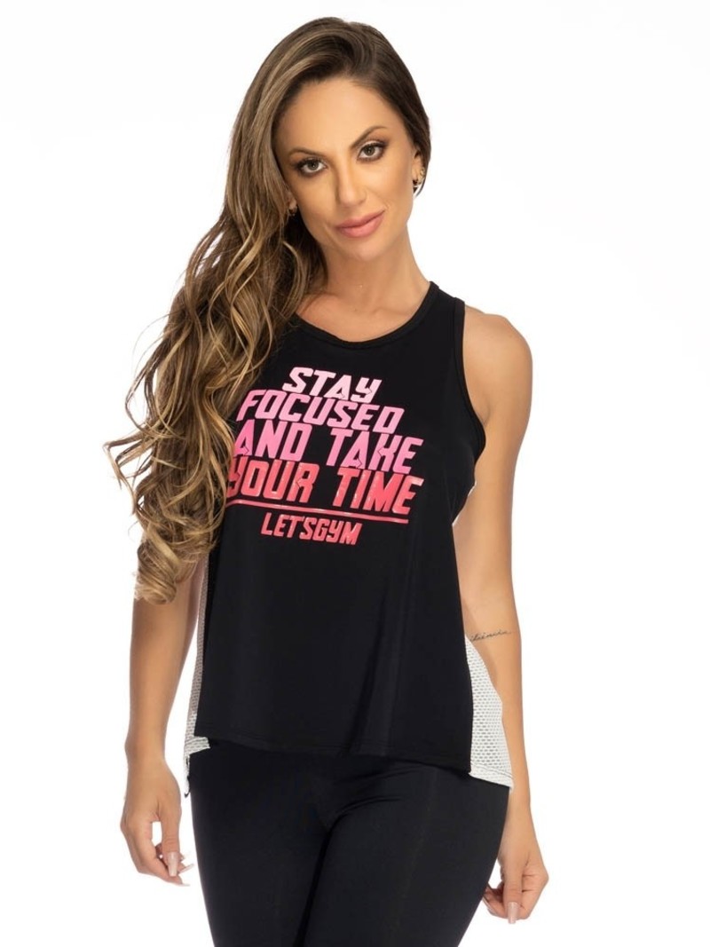 Let's Gym Sport Top Focused Zwart Roze