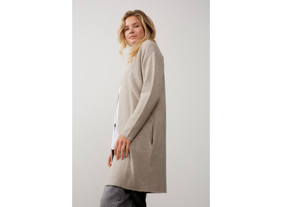 Vest Long with wide rib placket and long sleeves taupe grey melange