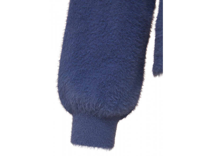 Trui fluffy yarn with long balloon sleeves and crewneck wild wind blue