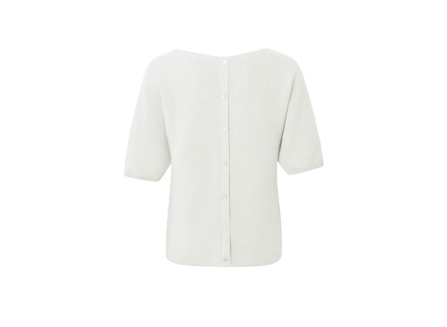 Trui with boatneck short puff sleeves and button details wool white