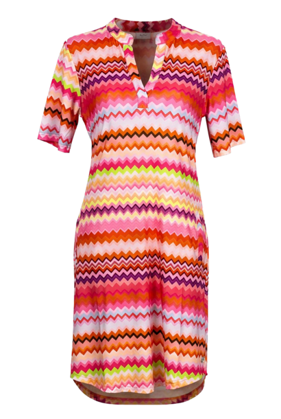 Jurk 1467-1 roze oranje streep print