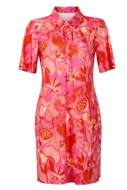 Jurk 1714-1 roze oranje tropische print