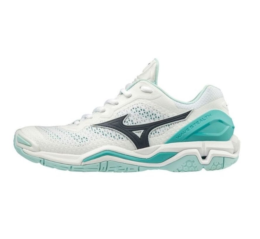 Mizuno Wave Stealth V wit blauw handbalschoenen dames