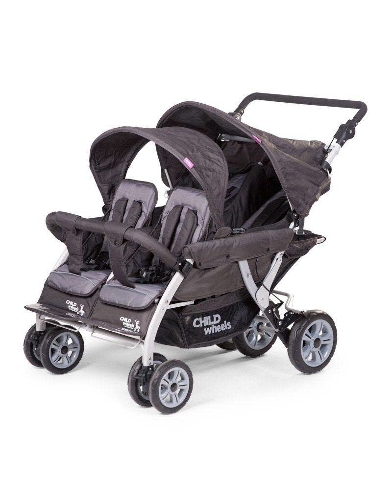 katoen laten vallen Alsjeblieft kijk Childwheels quadruple buggy + autobrake 4 kinderen antraciet - Monstertjes  - Urban Baby Store