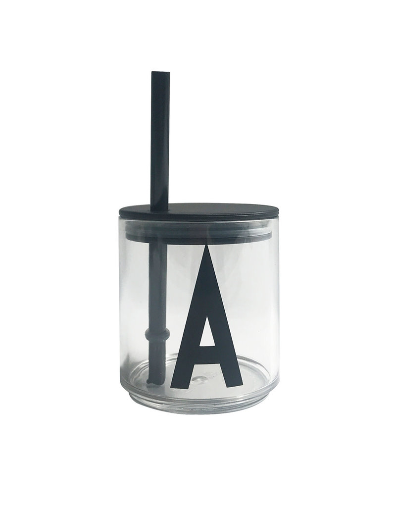 Design Letters Design Letters Deksel met rietje voor drinkbeker Black