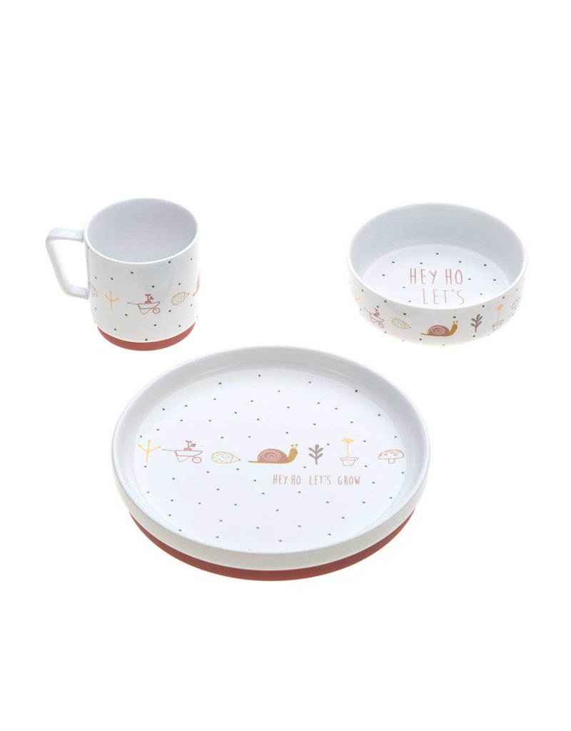 Lassig Lassig Dish Set Porcelain/Silicone Garden Explorer Red