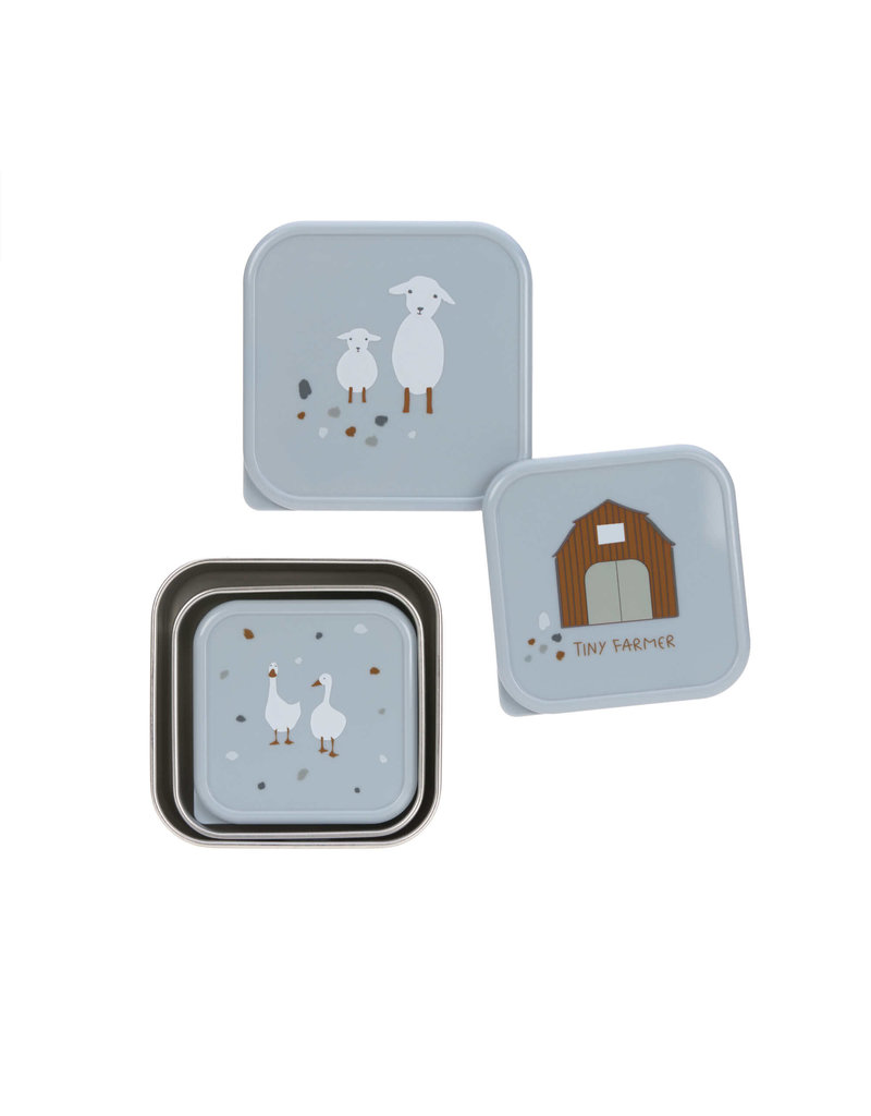 Lassig Lassig snackbox stainless steel 3 stuks tiny farmer blue